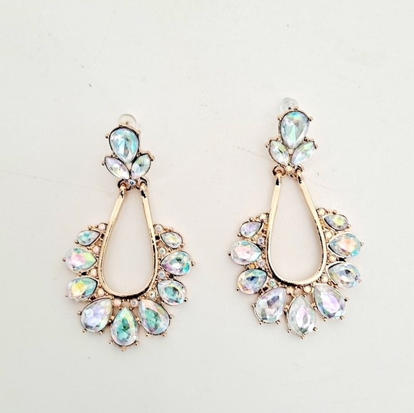 Rhinestone & gold earrings crystal wedding formal dangle wedding party 💖2/$30 - Picture 9 of 14